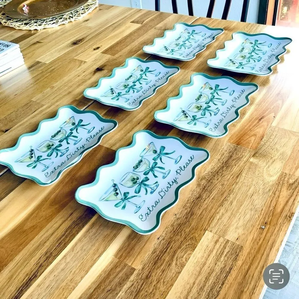 NWT Set of 6 Rachel Zoe Extra Dirty Martinis 100% Melamine Appetizers plates